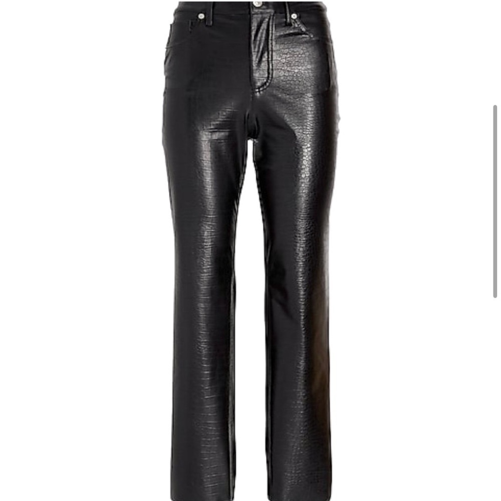 Express Croc-Embossed Faux Leather High-Rise Straight-Leg Pants 2 Office…